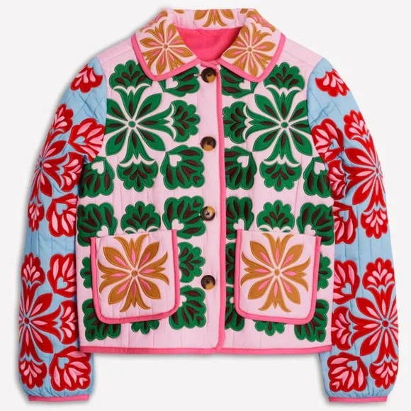 NWT Boden Women’s Fitzrovia Embroidered Jacket Size 6 Quilted Spring Coat Floral - Picture 1 of 16